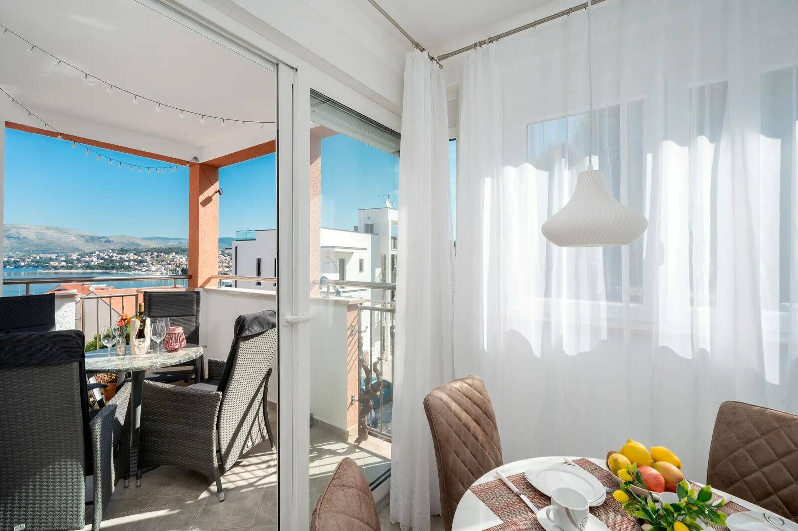 Dining room with balcony view